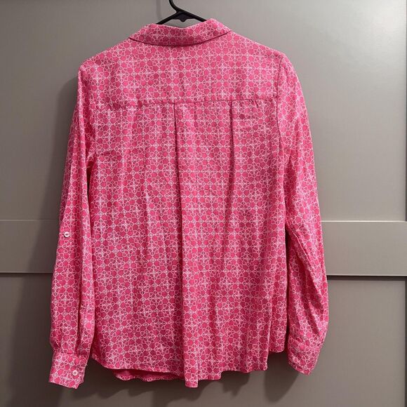 Charter Club Linen Shirt Womens Medium Pink White Floral Button Up Long Sleeve - Picture 2 of 12
